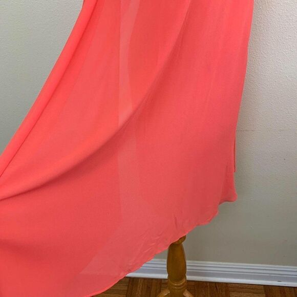 Eliza J Sheath Chiffon Overlay Mini Dress Coral - Picture 6 of 11